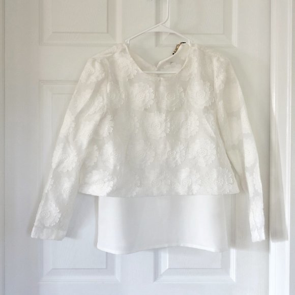 Maje White Two Tier Floral Top with Velvet black ribbon - Picture 1 of 5